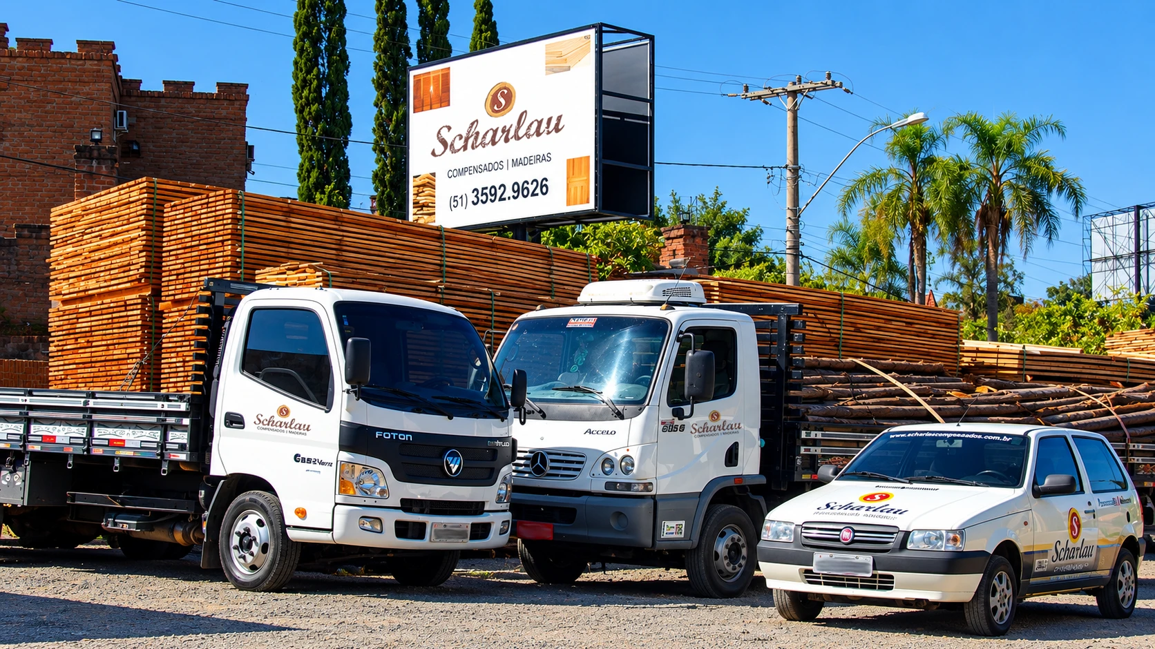 Veículos comerciais da Scharlau Madeiras em São Leopoldo, no Rio Grande do Sul.